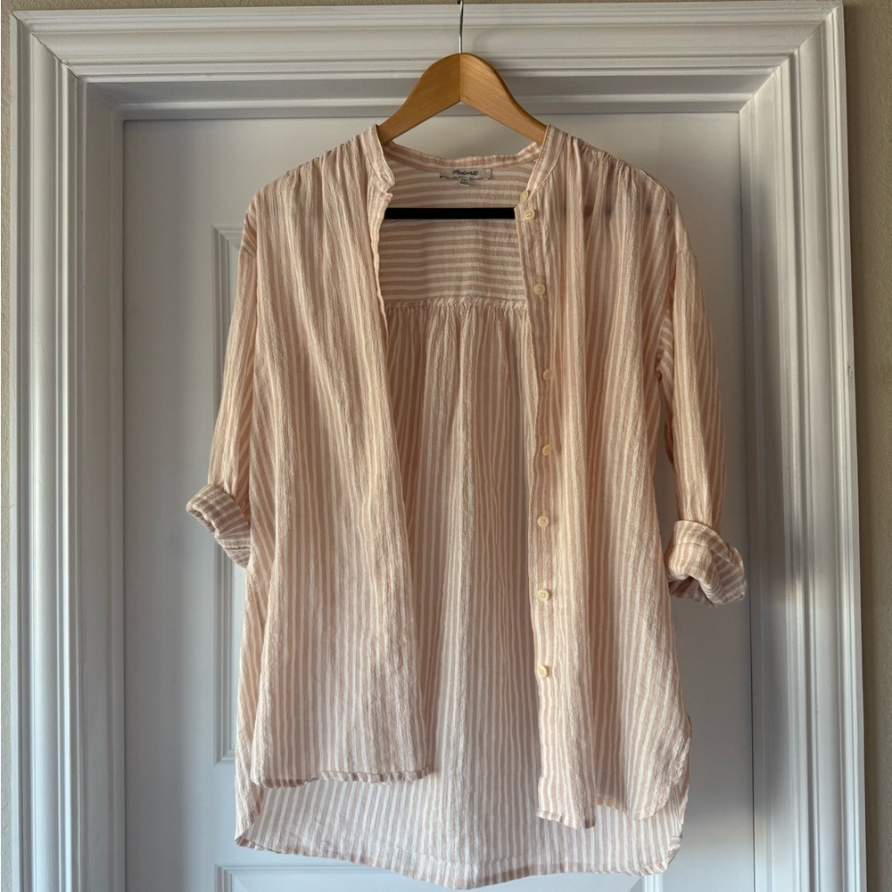 Madewell Pink and White Striped Blouse